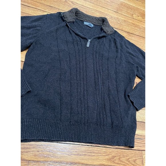 Tricots St. Raphael Sweater Mens Size Large Brown Gray Cotton Knit 1/4 Zip VTG - Picture 2 of 5